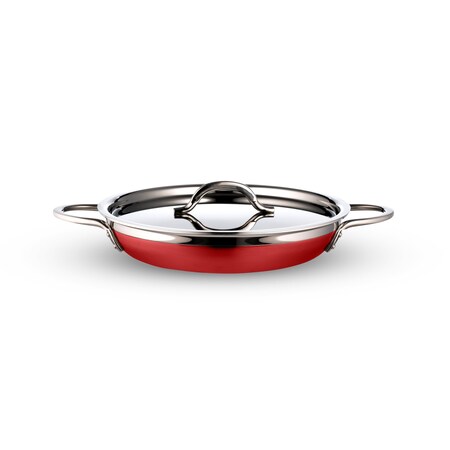Bon Chef Country French 2 Saute Pan/Skillet W/Cover Dbl Handle 10 1/8 X 1 7/8  1 Qt 20 Oz - Red 71304-CF2-R